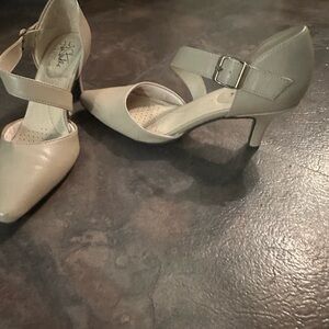 Life Stride Taupe Pointed Toe Mid Heel with Ankle Strap